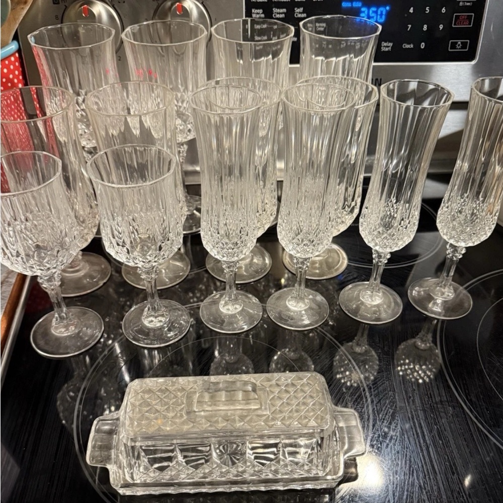 Clear Crystal Glassware and Covered Butter Dish Set - Clear